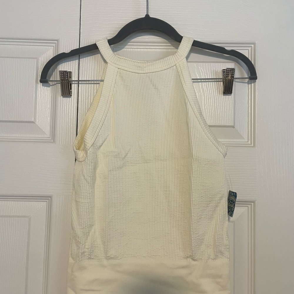 NWT Free People Intimately Cream/White Ribbed Halter Tank Top